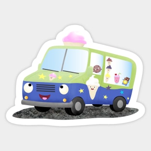 Cute happy ice cream truck cartoon Sticker